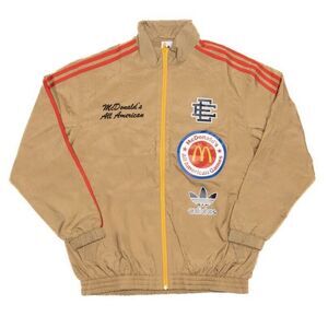 adidas Tan Track Jacket with Red Stripes and Yellow Zipper